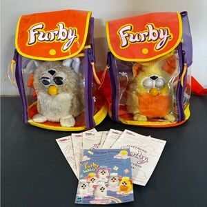 2 Vintage Working Furby Toys With Backpacks